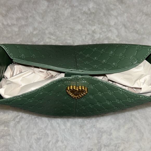 BETSEY JOHNSON MILITARY GREEN & GOLD BUCKLES SKULL SHOULDER TOTE PURSE NWT - Picture 12 of 15
